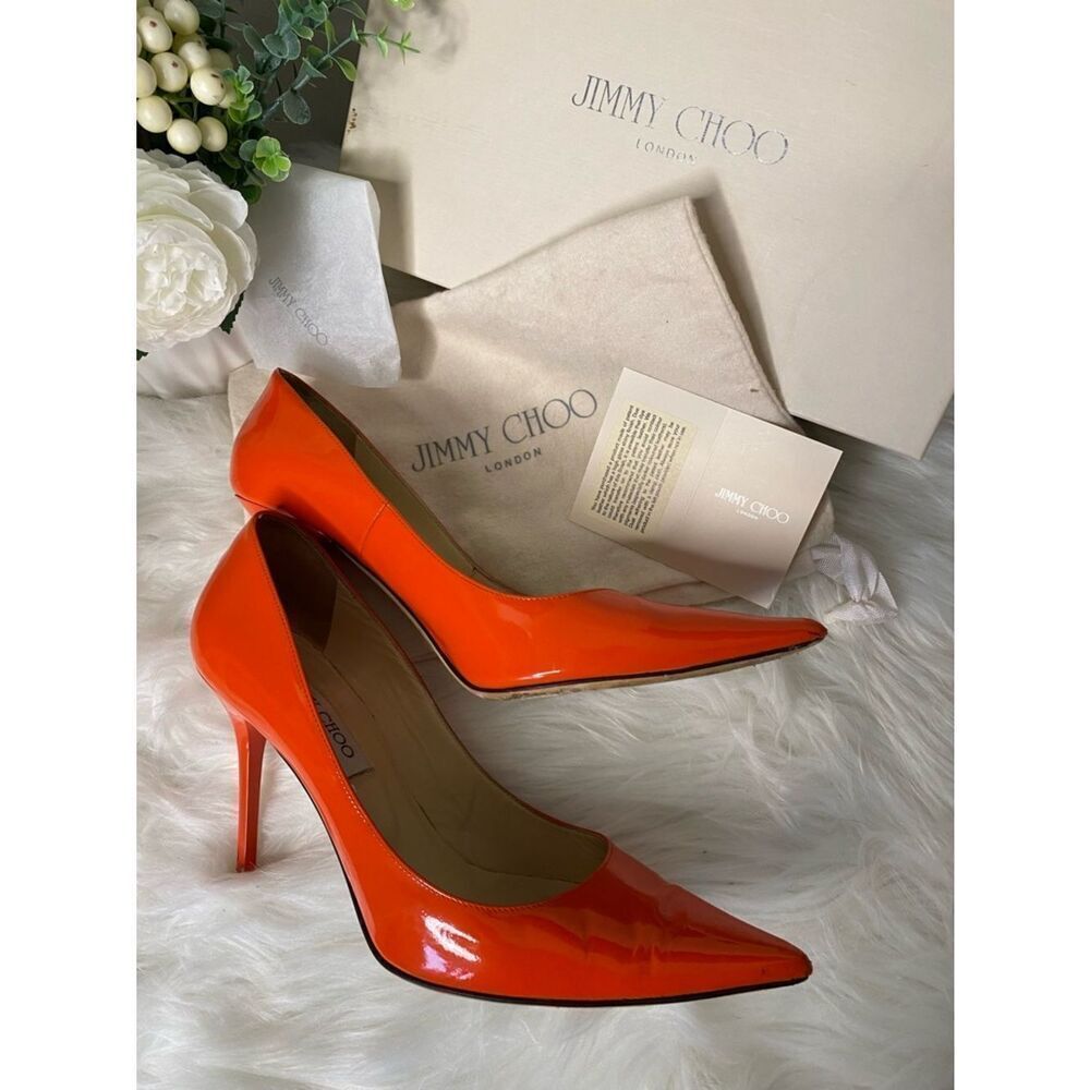 Jimmy Choo “Abel”Patent Leather Pumps-in Tangerine. Original Packaging Included